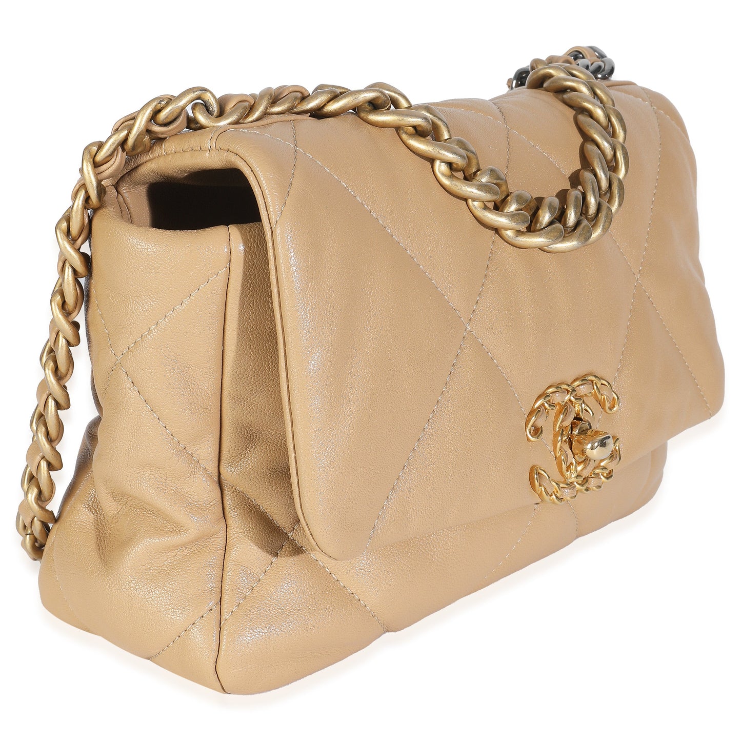 Chanel Beige Quilted Lambskin Chanel 19 Flap Bag