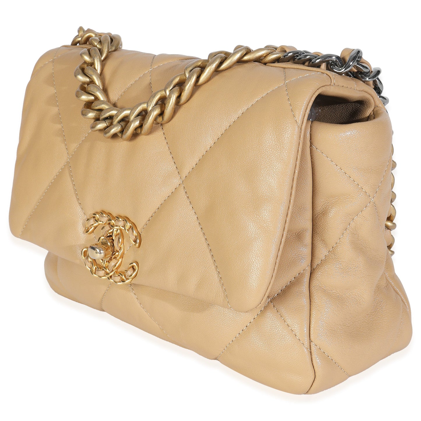 Chanel Beige Quilted Lambskin Chanel 19 Flap Bag