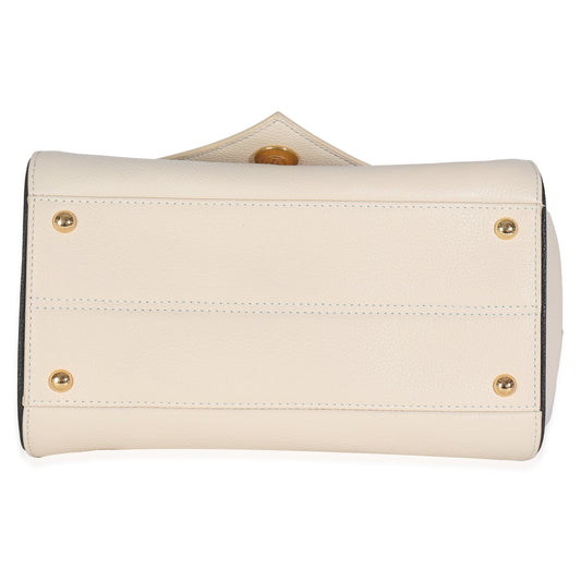 Louis Vuitton Cream Grained Calfskin Monogram Canvas Double V Tote