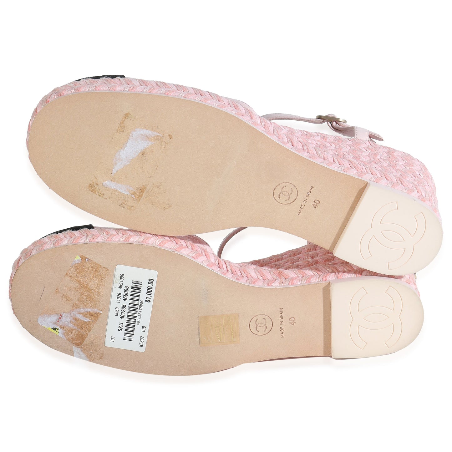 Chanel 23S Pink Black Lambskin Grosgrain CC Espadrilles Wedges 40