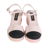 Chanel 23S Pink Black Lambskin Grosgrain CC Espadrilles Wedges 40