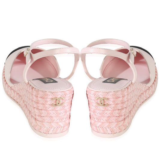 Chanel 23S Pink Black Lambskin Grosgrain CC Espadrilles Wedges 40