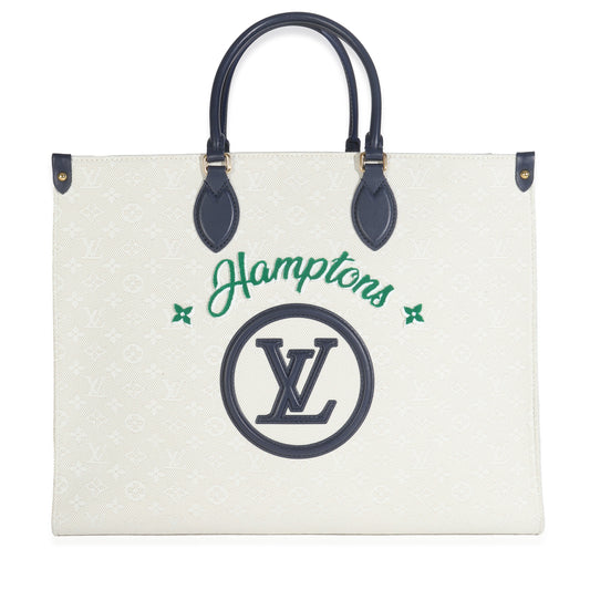 Louis Vuitton Blue Beige Jacquard Embroidered Tufted Monogram Hamptons Onthego G