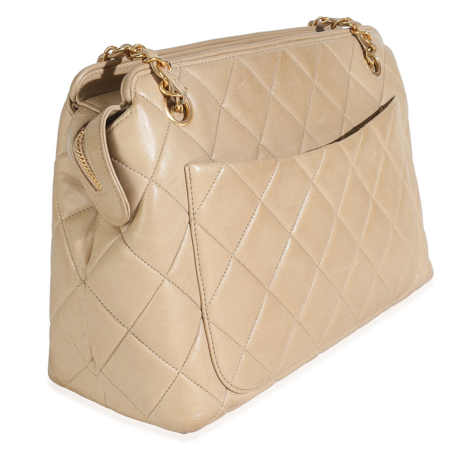Chanel  Beige Quilted Lambskin Camera Bag