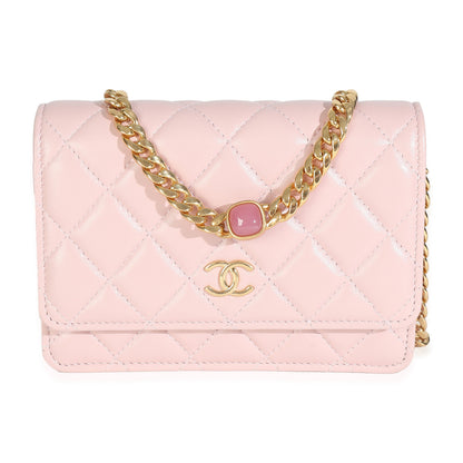 Chanel Pink Quilted Lambskin CC Pearl Enamel Clutch On Chain