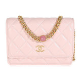 Chanel Pink Quilted Lambskin CC Pearl Enamel Clutch On Chain