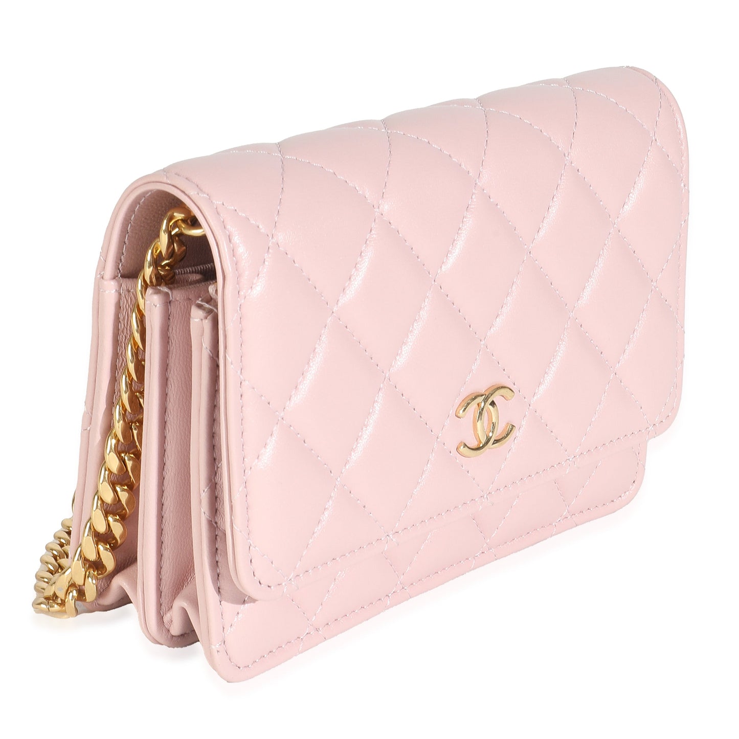 Chanel Pink Quilted Lambskin CC Pearl Enamel Clutch On Chain