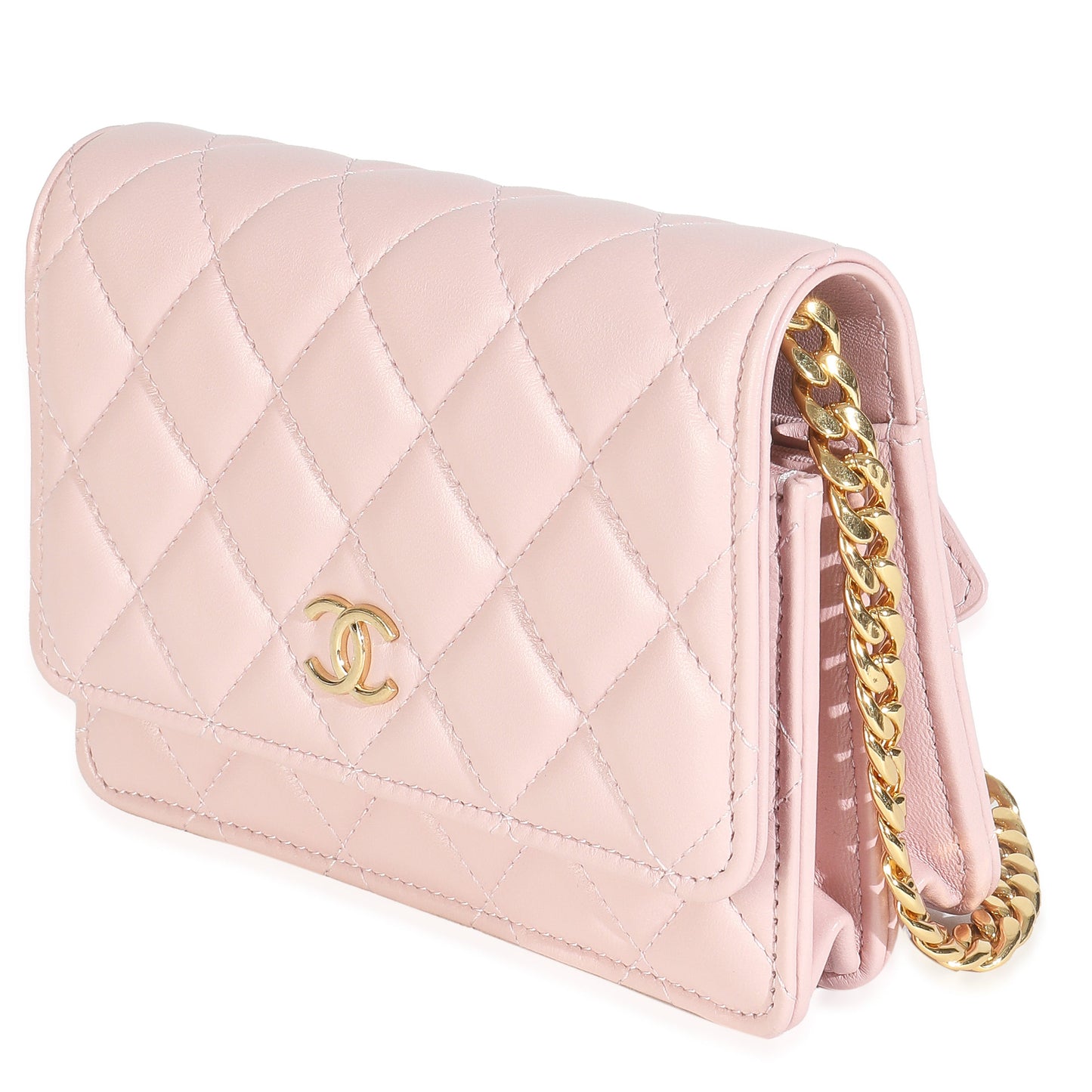 Chanel Pink Quilted Lambskin CC Pearl Enamel Clutch On Chain