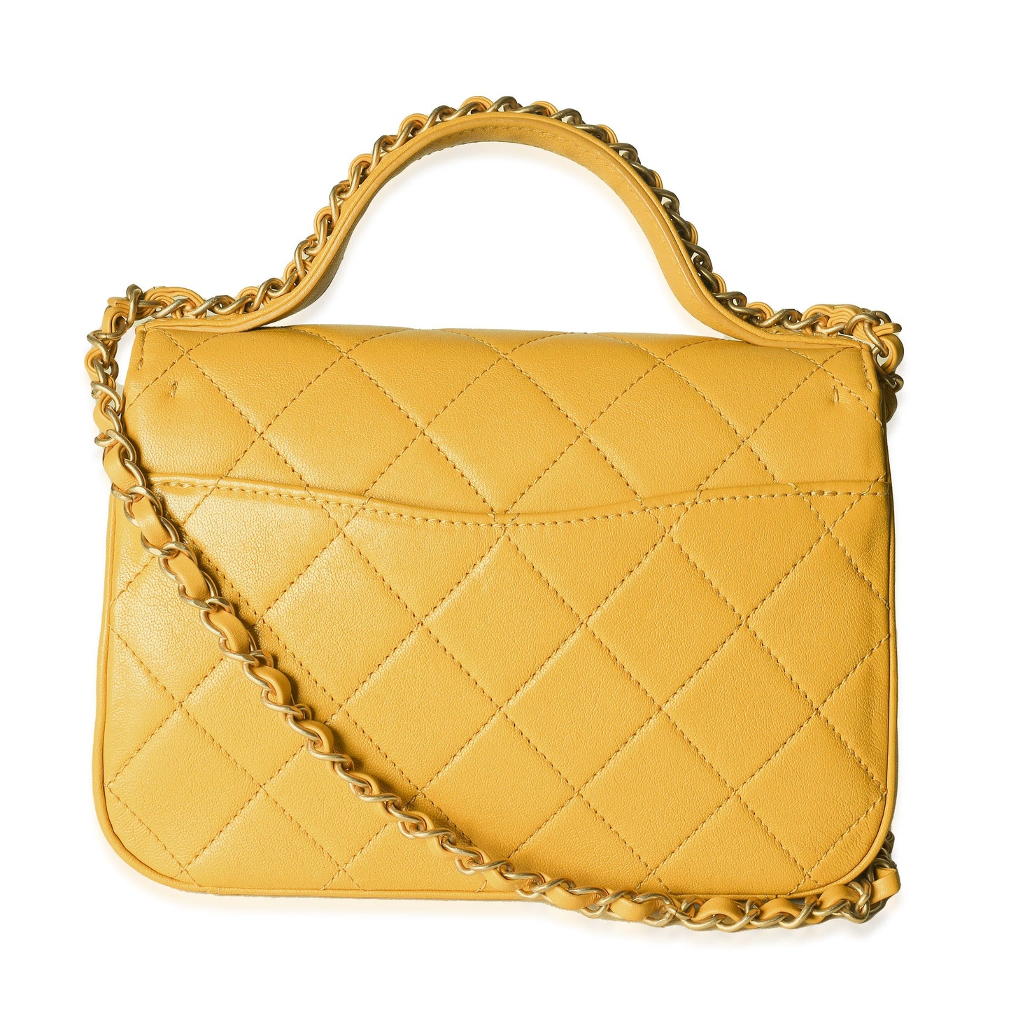 Chanel Yellow Quilted Lambskin Small Chain Infinity Top Handle Flap