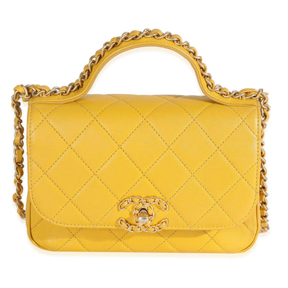 Chanel Yellow Quilted Lambskin Small Chain Infinity Top Handle Flap