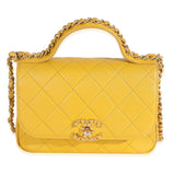 Chanel Yellow Quilted Lambskin Small Chain Infinity Top Handle Flap