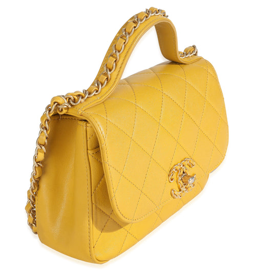 Chanel Yellow Quilted Lambskin Small Chain Infinity Top Handle Flap