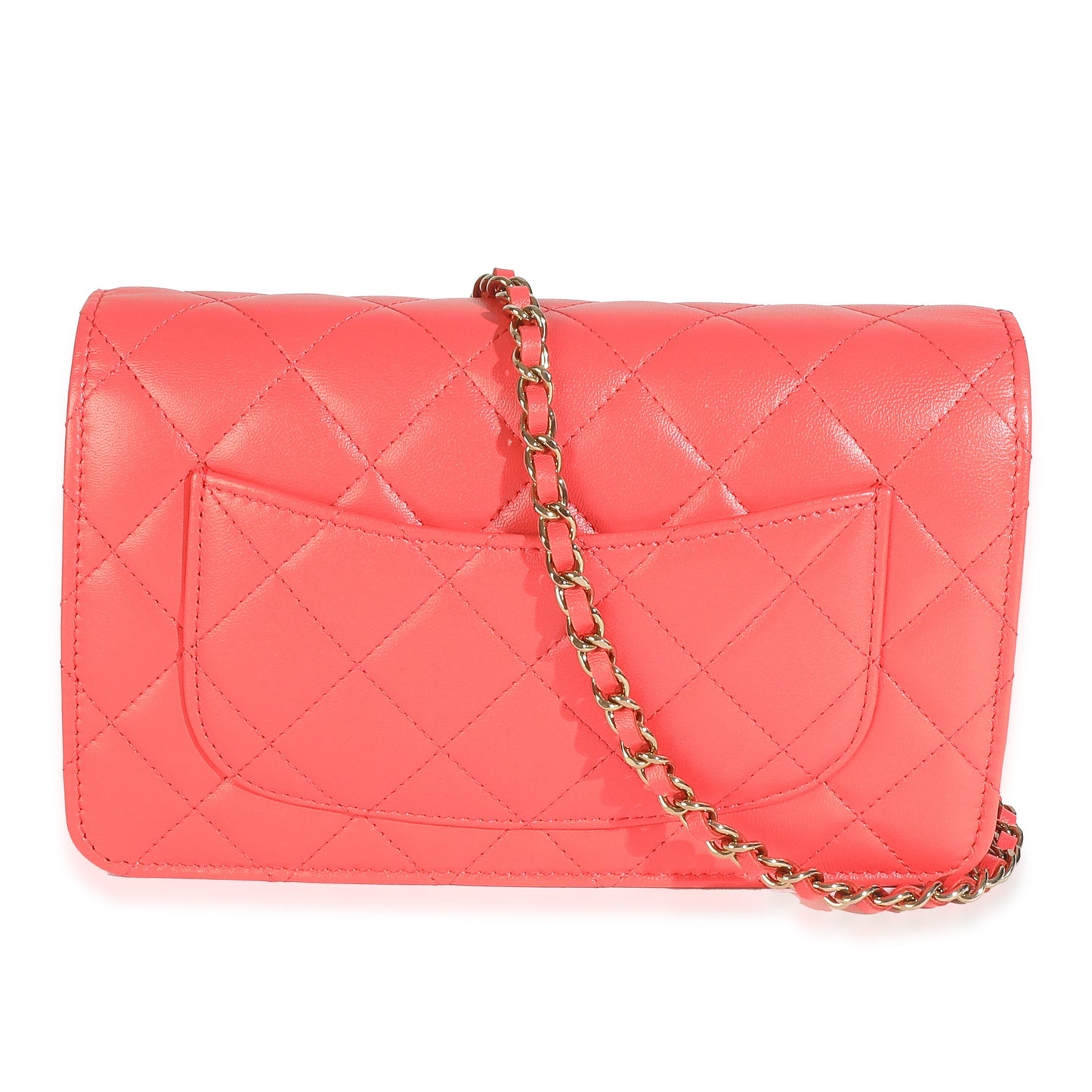 Chanel Pink Quilted Lambskin Classic Wallet On Chain