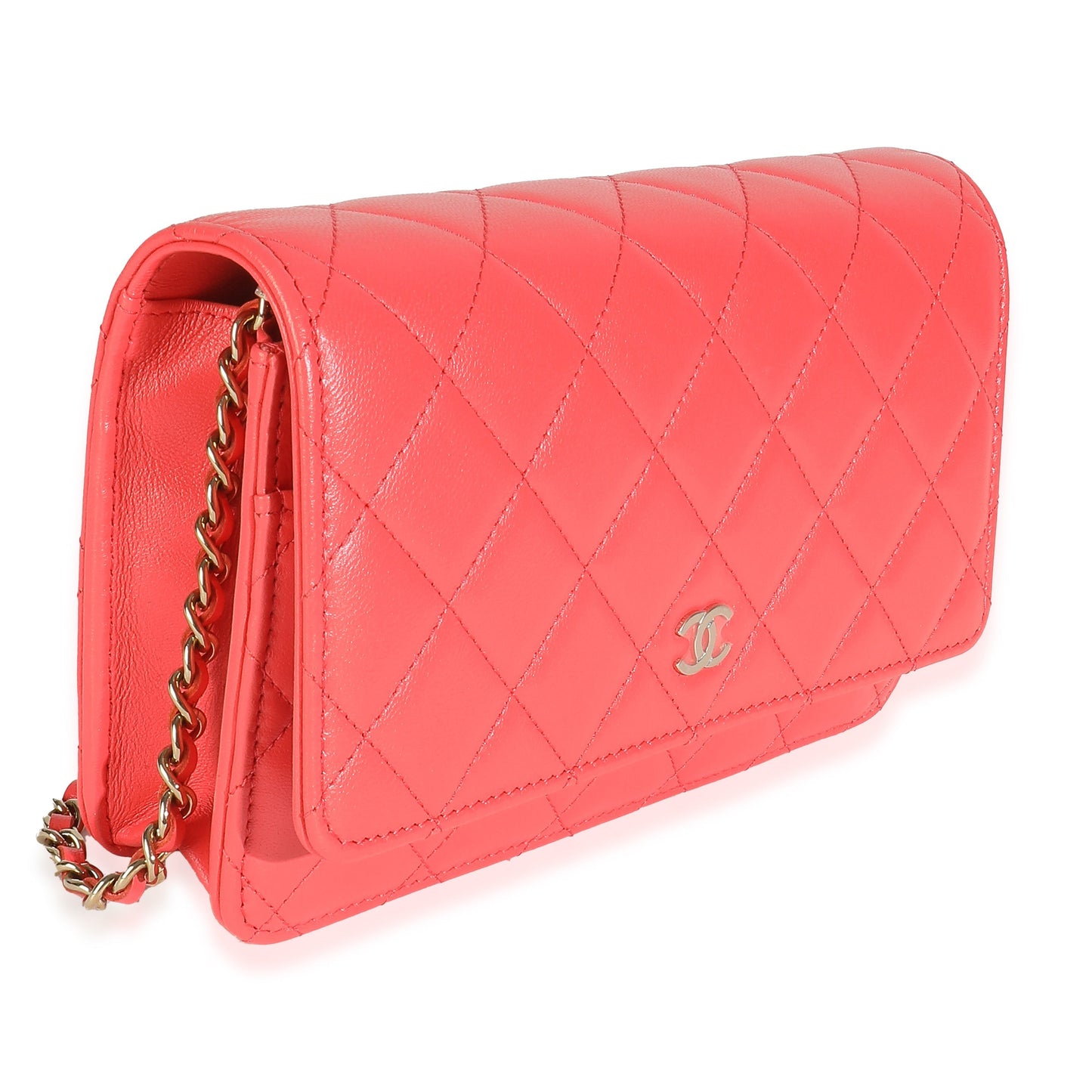 Chanel Pink Quilted Lambskin Classic Wallet On Chain