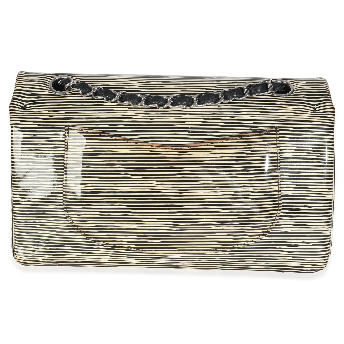 Chanel Black White Striped Patent Medium Classic Double Flap Bag