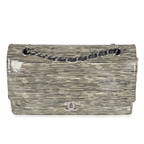 Chanel Black White Striped Patent Medium Classic Double Flap Bag