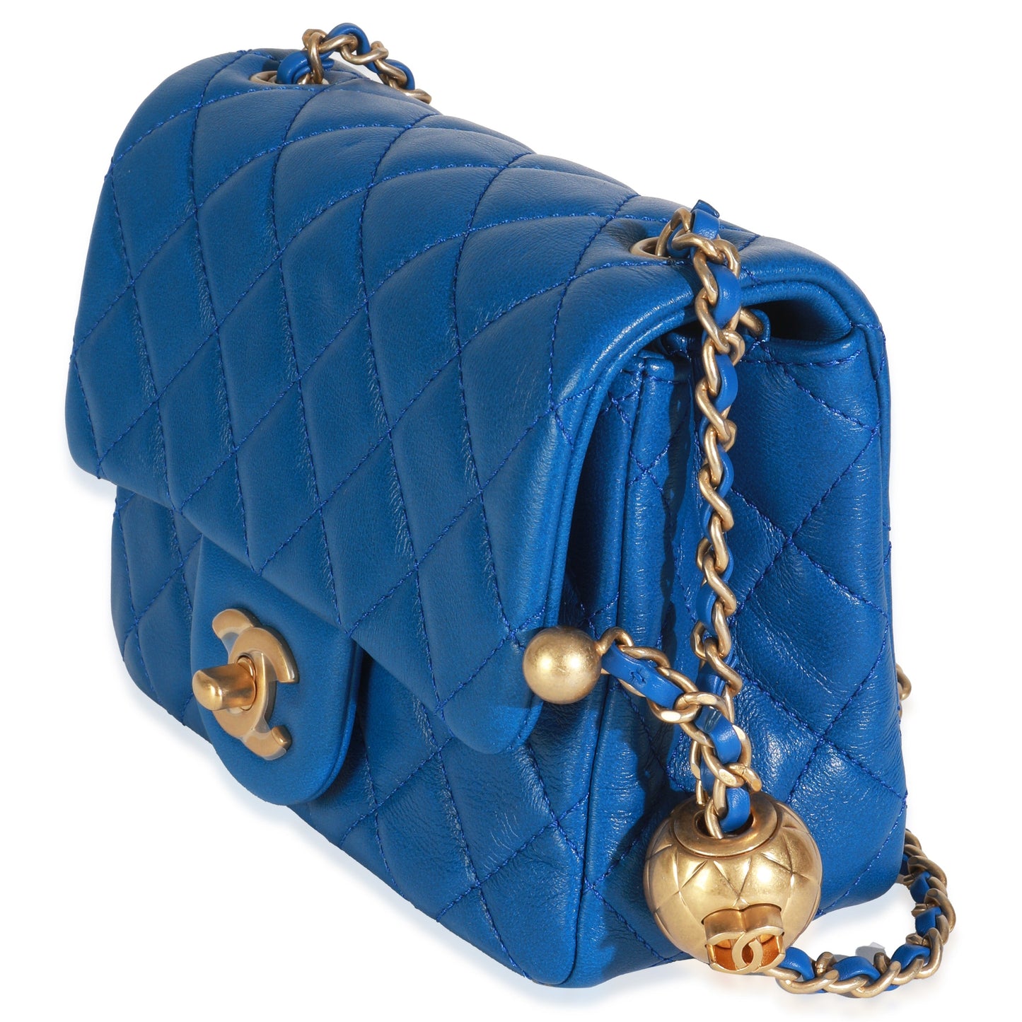 Chanel Blue Quilted Lambskin Mini Pearl Crush Flap Bag