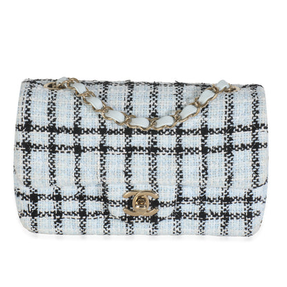Chanel Blue White Tweed Quilted Mini Rectangular Flap Bag