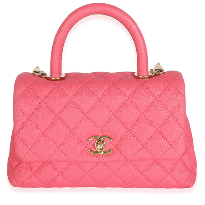 Chanel Pink Quilted Caviar Mini Coco Top Handle Flap Handbag