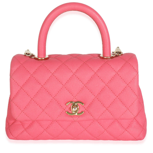 Chanel Pink Quilted Caviar Mini Coco Top Handle Flap Handbag