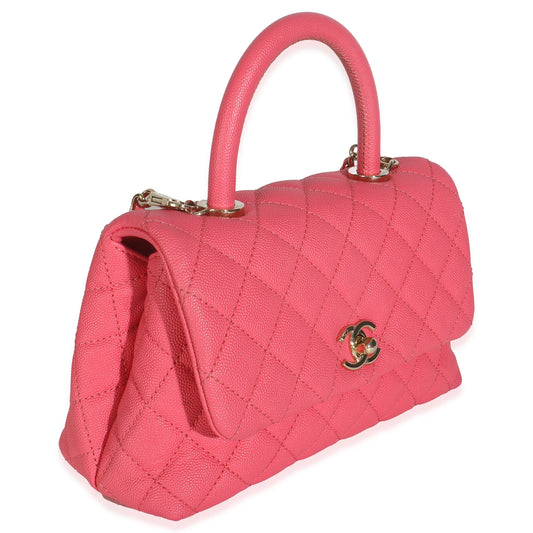 Chanel Pink Quilted Caviar Mini Coco Top Handle Flap Handbag