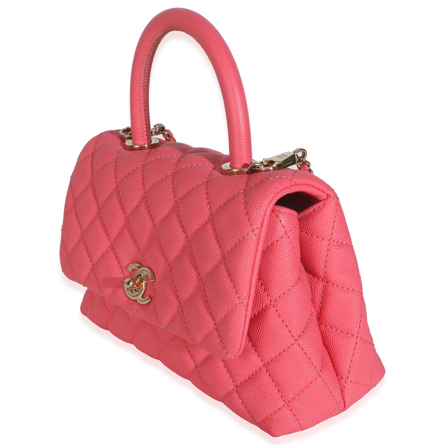 Chanel Pink Quilted Caviar Mini Coco Top Handle Flap Handbag