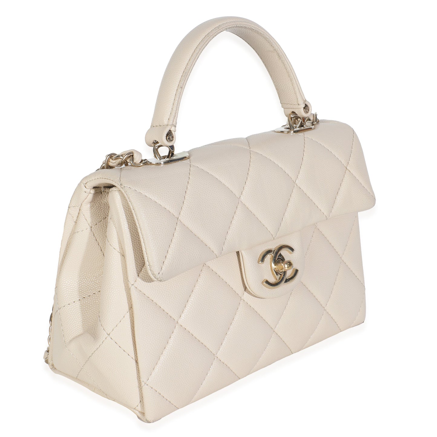 Chanel Beige Quilted Caviar Mini Retro Twist Top Handle Flap Handbag