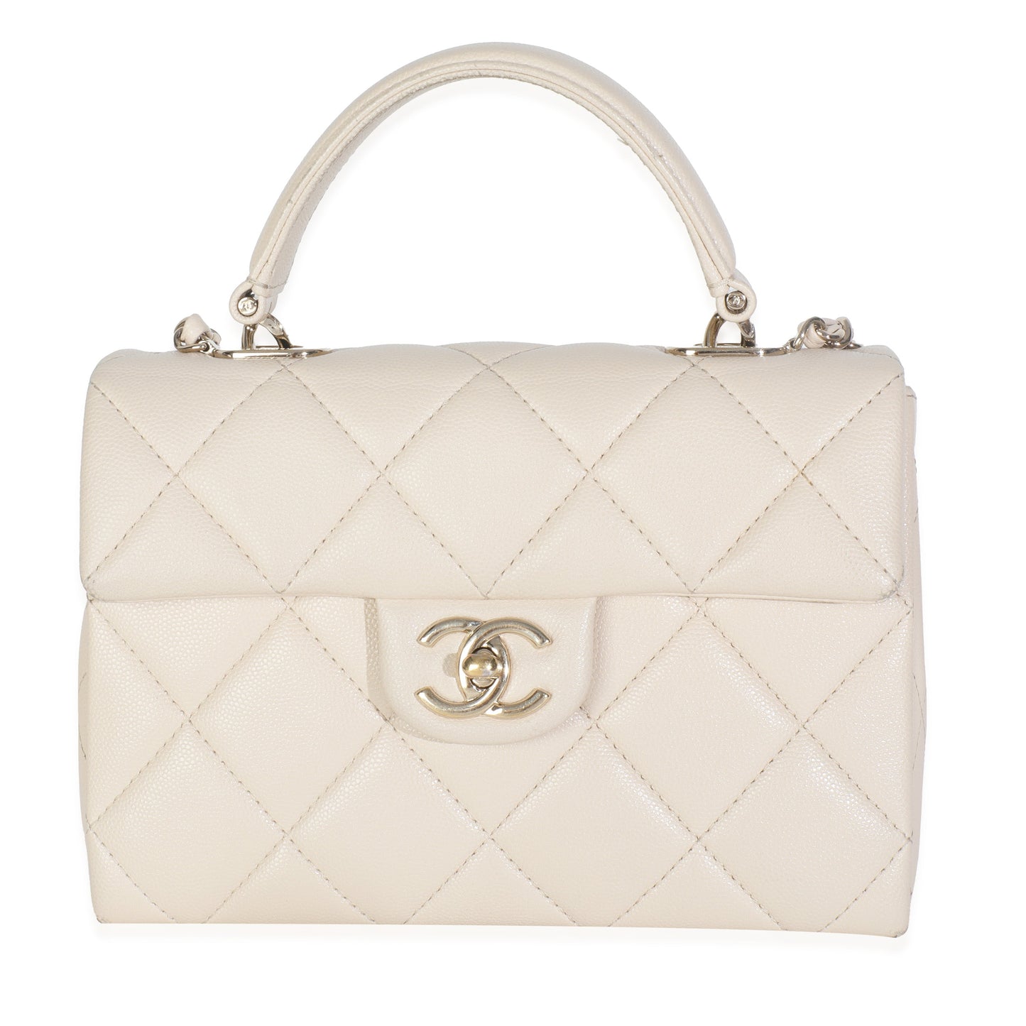 Chanel Beige Quilted Caviar Mini Retro Twist Top Handle Flap Handbag