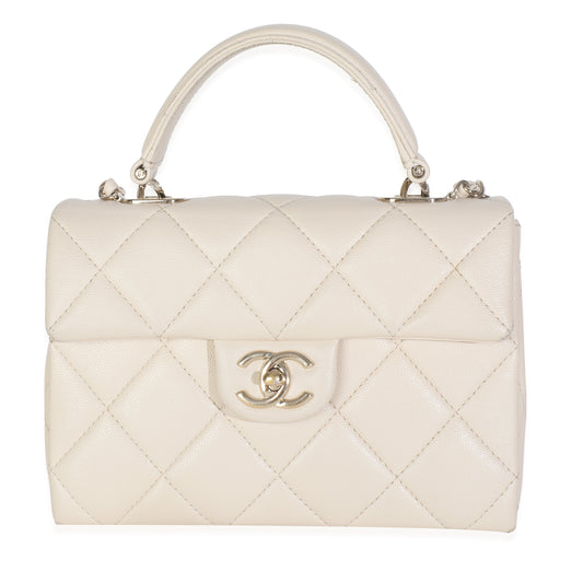 Chanel Beige Quilted Caviar Mini Retro Twist Top Handle Flap Handbag