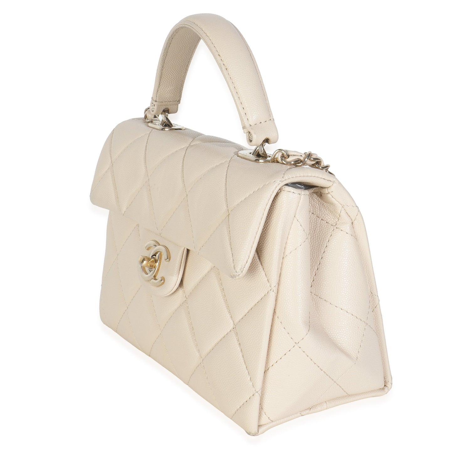 Chanel Beige Quilted Caviar Mini Retro Twist Top Handle Flap Handbag