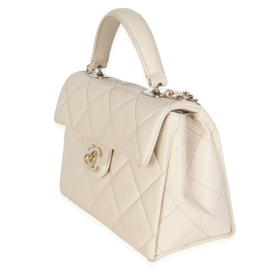 Chanel Beige Quilted Caviar Mini Retro Twist Top Handle Flap Handbag