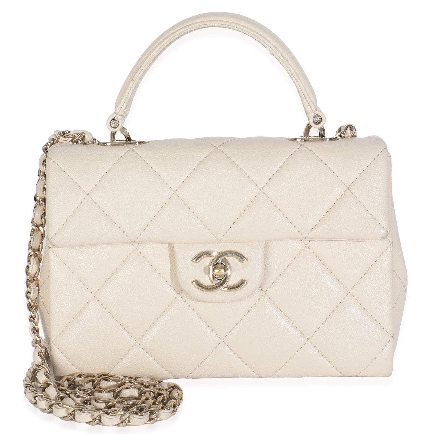 Chanel Beige Quilted Caviar Mini Retro Twist Top Handle Flap Handbag