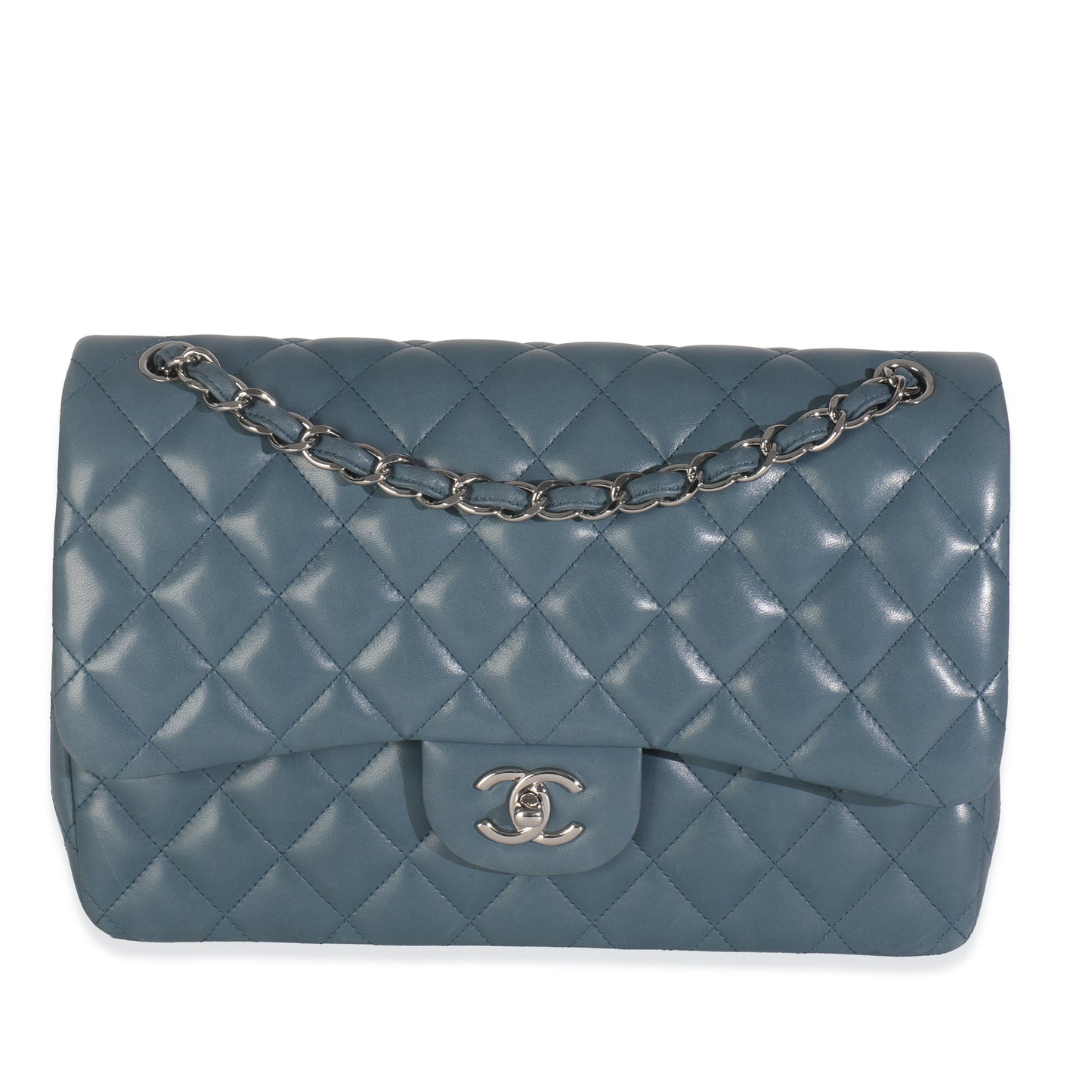 Chanel Blue Quilted Lambskin Jumbo Double Flap Bag