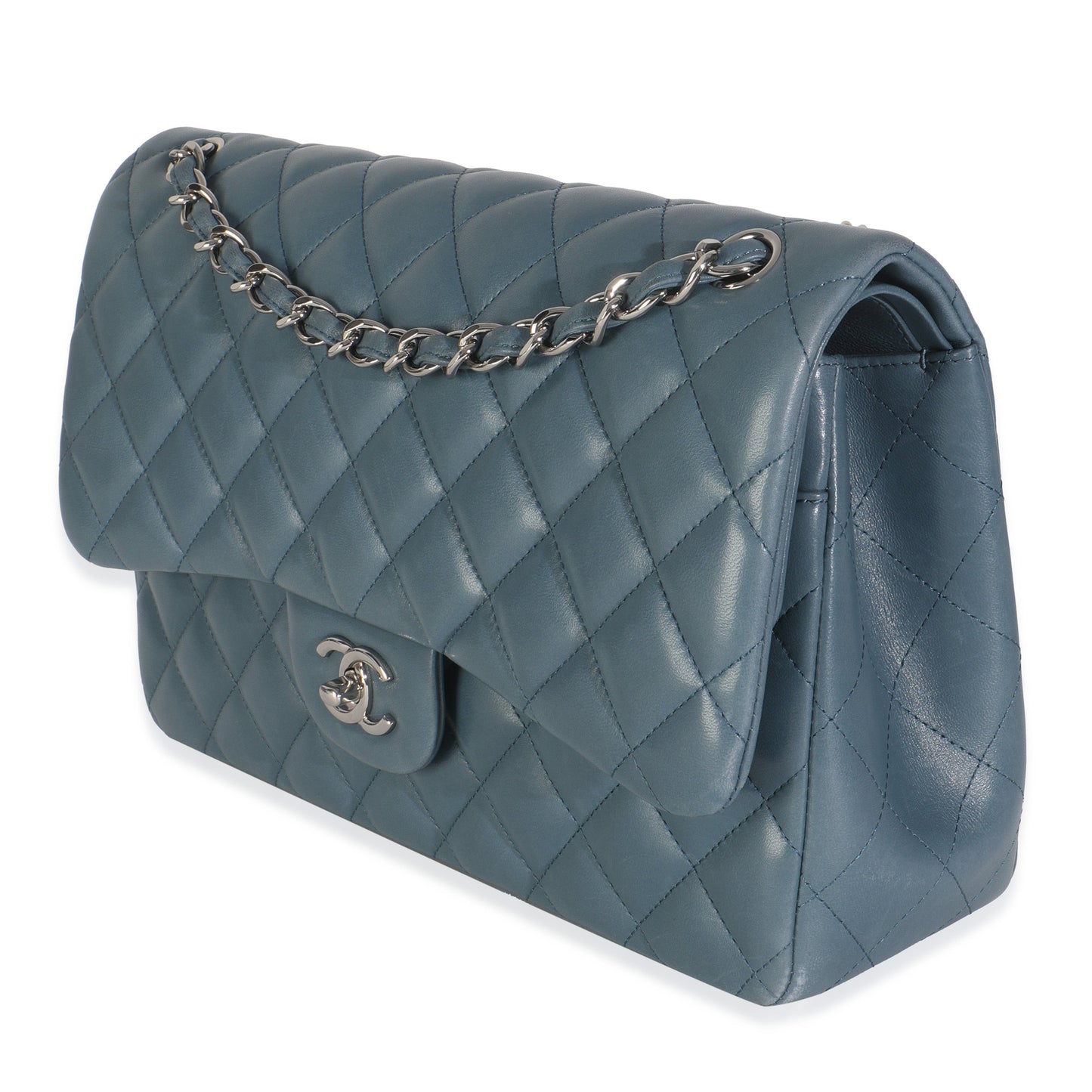 Chanel Blue Quilted Lambskin Jumbo Double Flap Bag