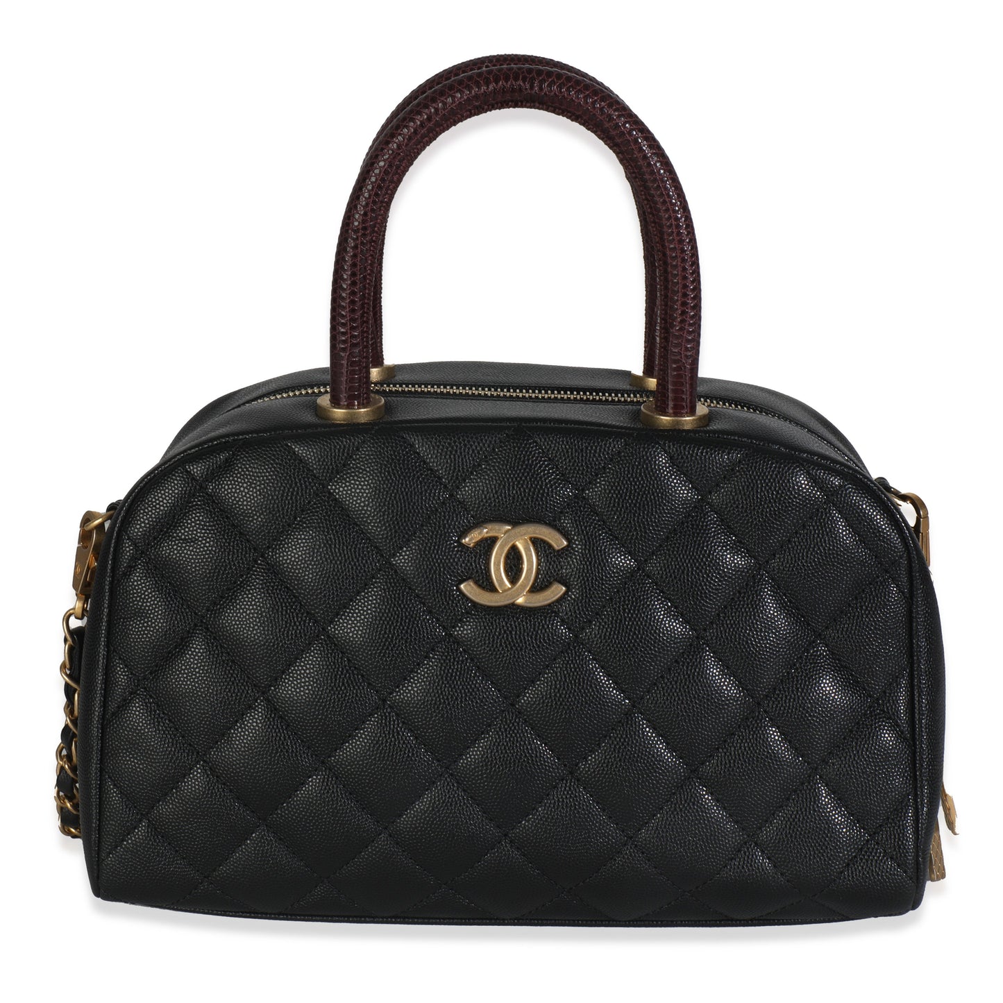 Chanel Black Quilted Caviar Coco Top Handle Bowling Bag