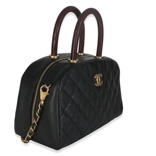 Chanel Black Quilted Caviar Coco Top Handle Bowling Bag