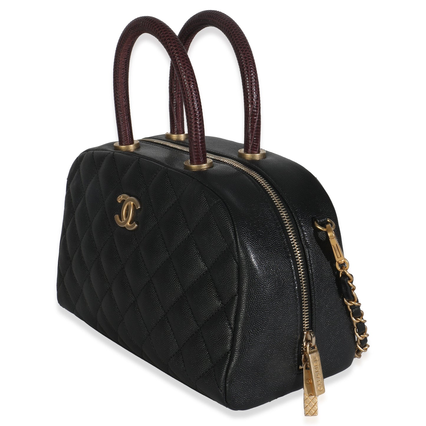 Chanel Black Quilted Caviar Coco Top Handle Bowling Bag