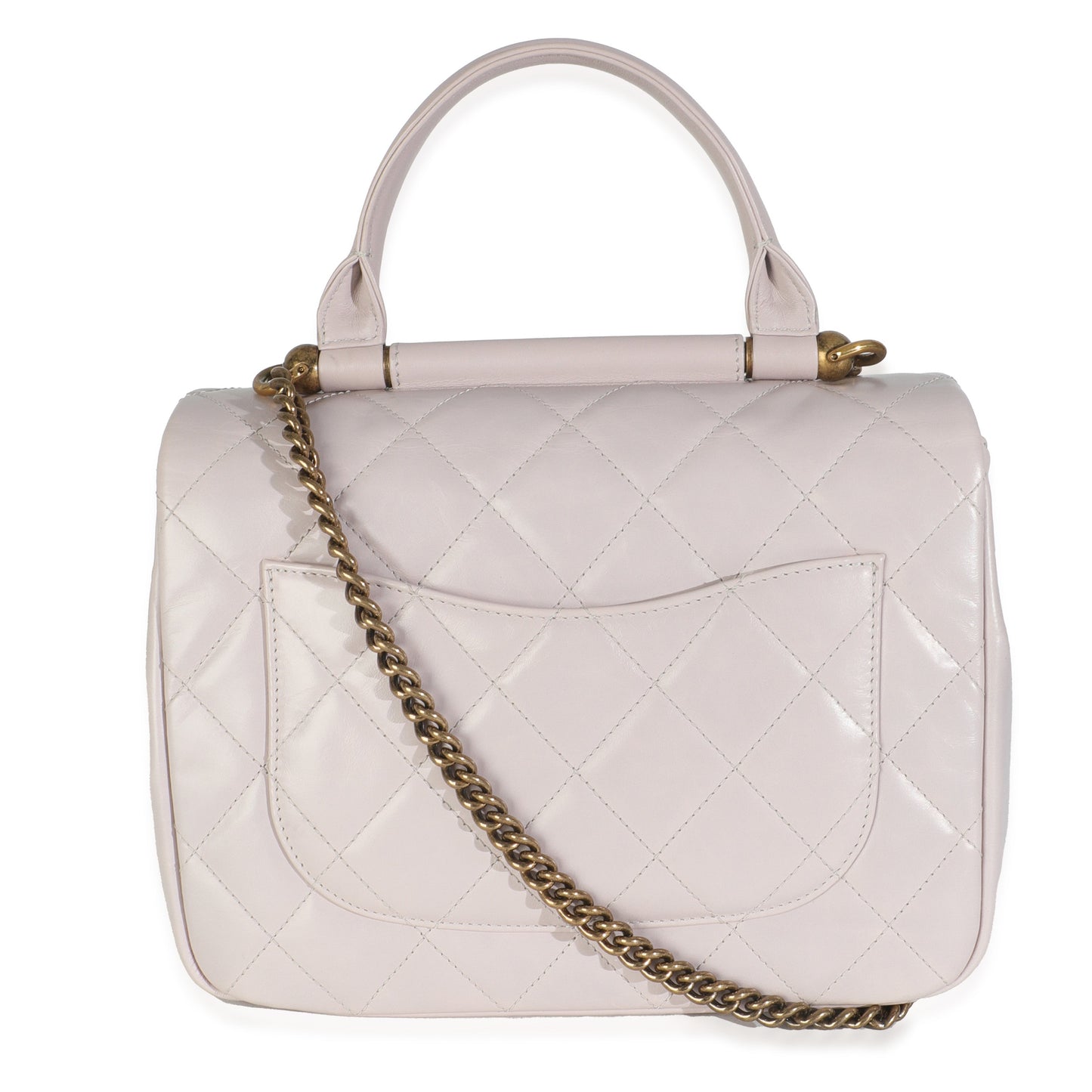 Chanel Light Pink Quilted Glazed Calfskin Medium Gold Bar Top Handle Flap Bag