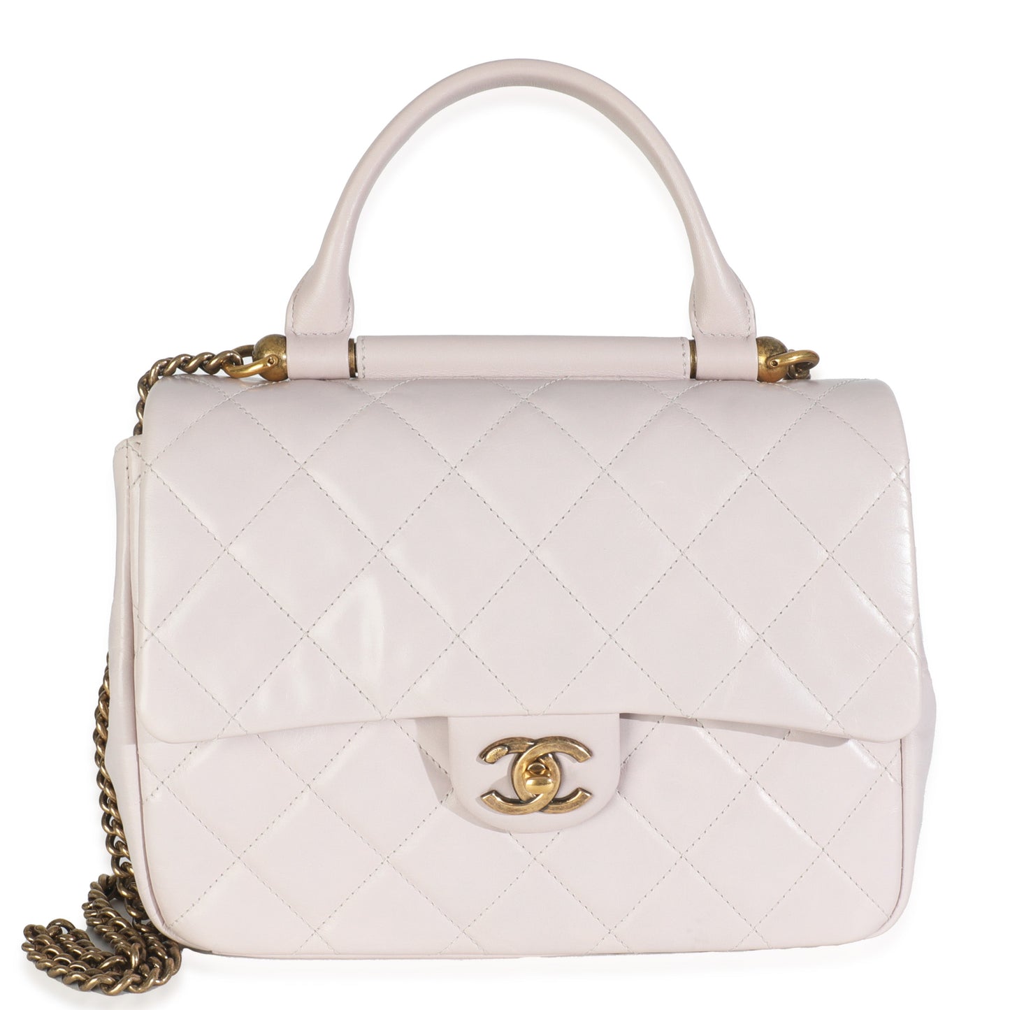 Chanel Light Pink Quilted Glazed Calfskin Medium Gold Bar Top Handle Flap Bag