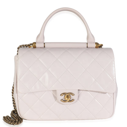 Chanel Light Pink Quilted Glazed Calfskin Medium Gold Bar Top Handle Flap Bag
