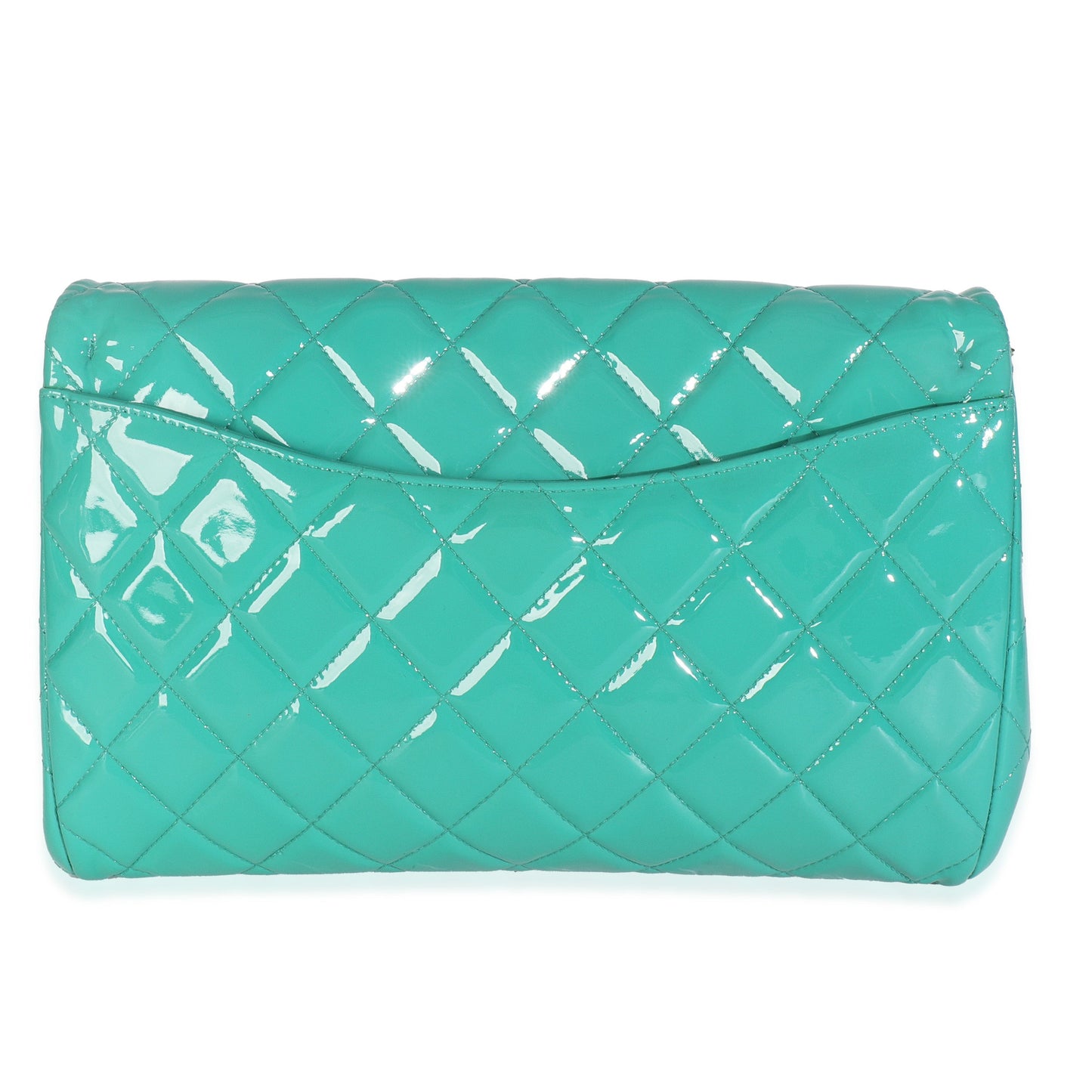Chanel Turquoise Quilted Patent Classic Flap Clutch With Chain