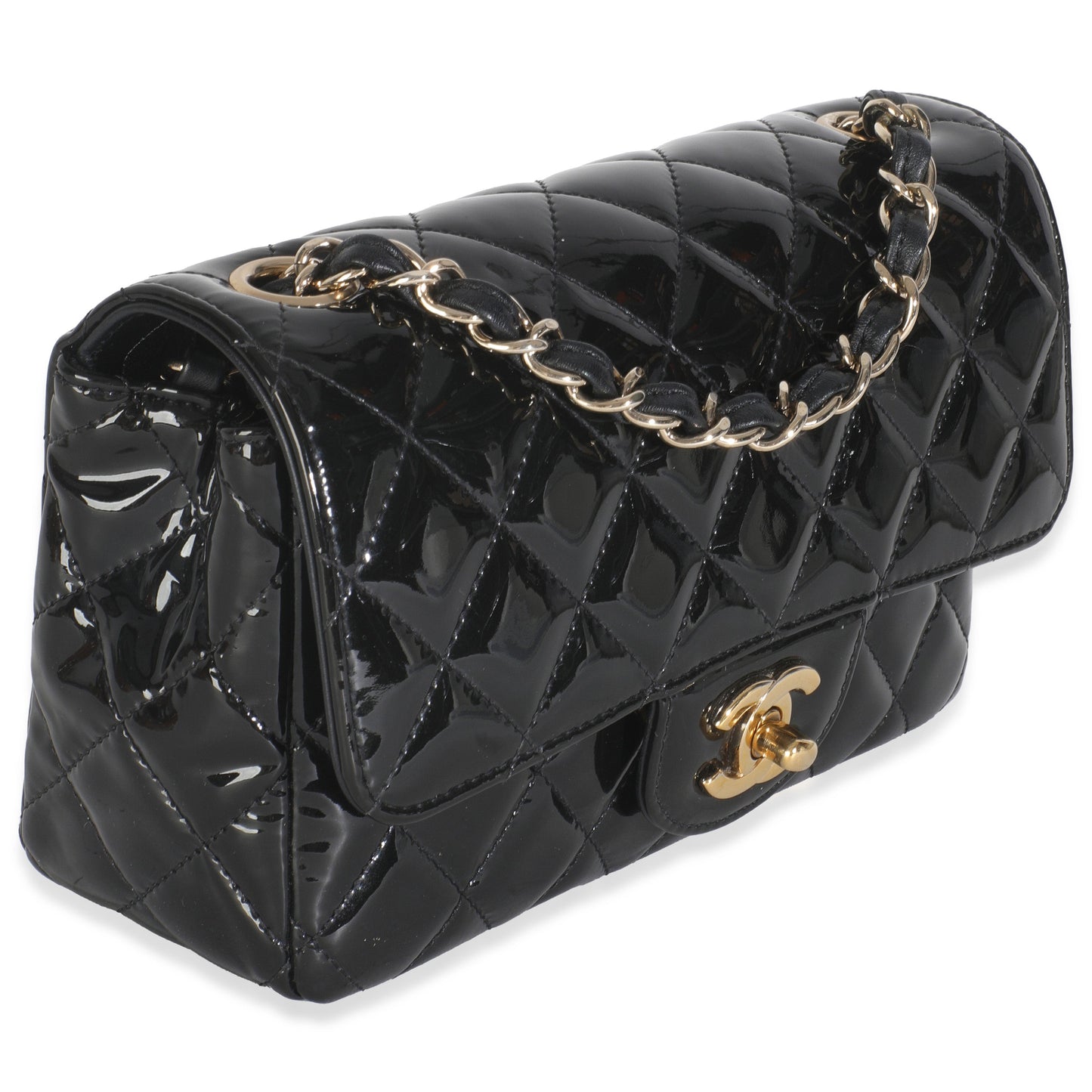Chanel Black Quilted Patent Mini Rectangular Flap Bag