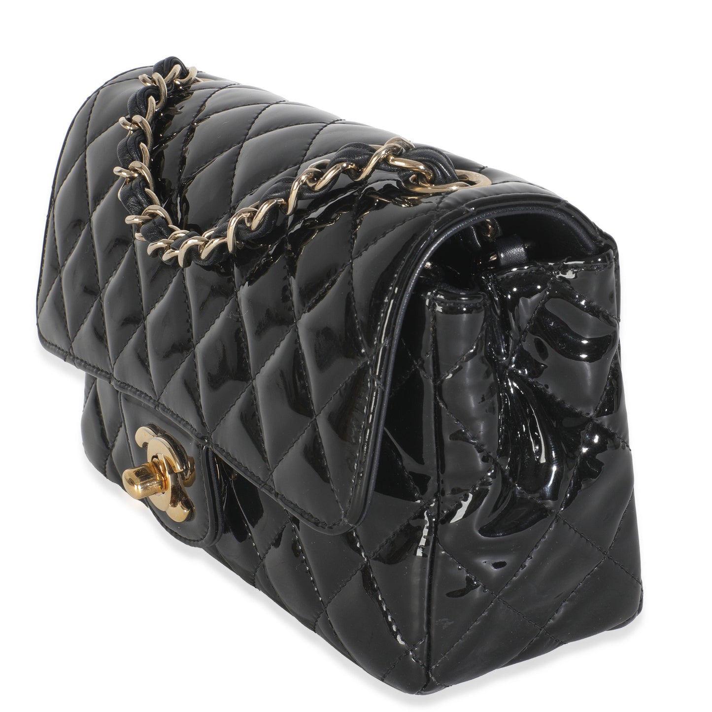 Chanel Black Quilted Patent Mini Rectangular Flap Bag
