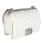 Chanel White Calfskin Pearl Chevron Small Boy Bag