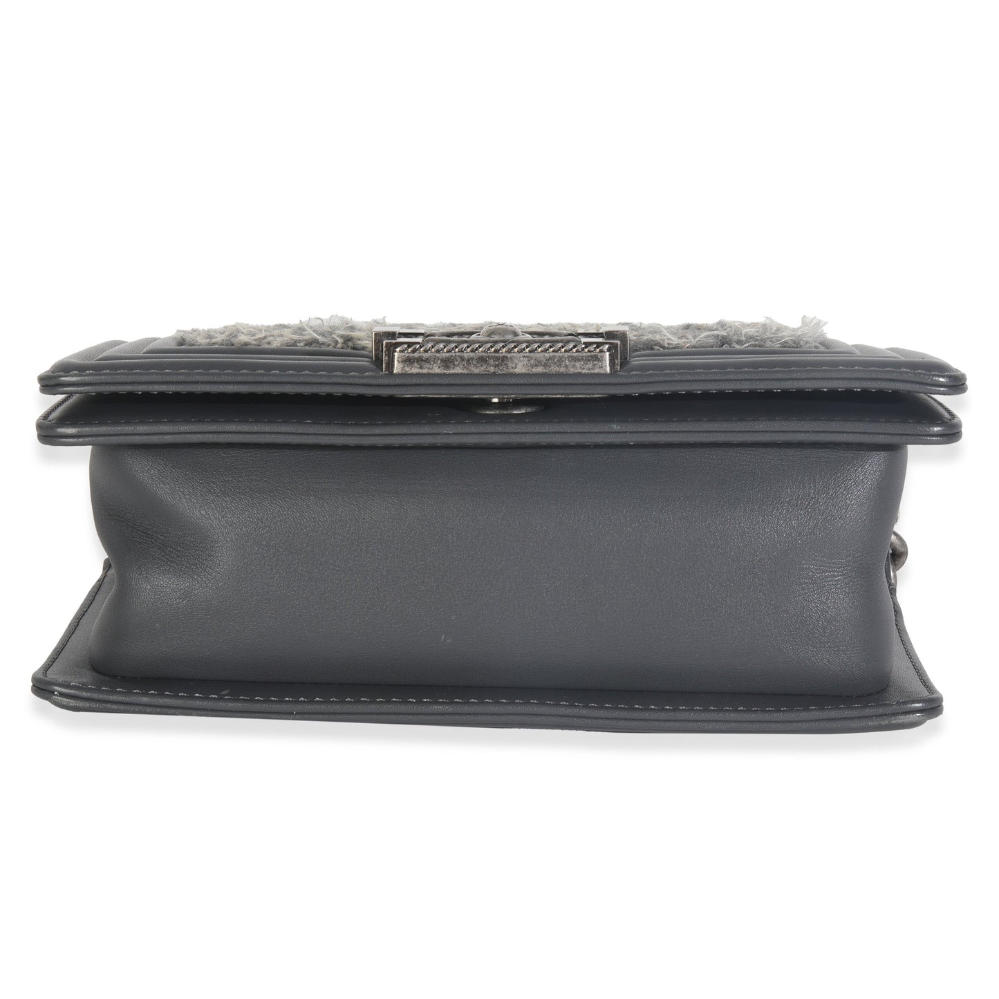 Chanel Grey Tweed Black Calfskin Small Boy Bag