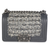 Chanel Grey Tweed Black Calfskin Small Boy Bag