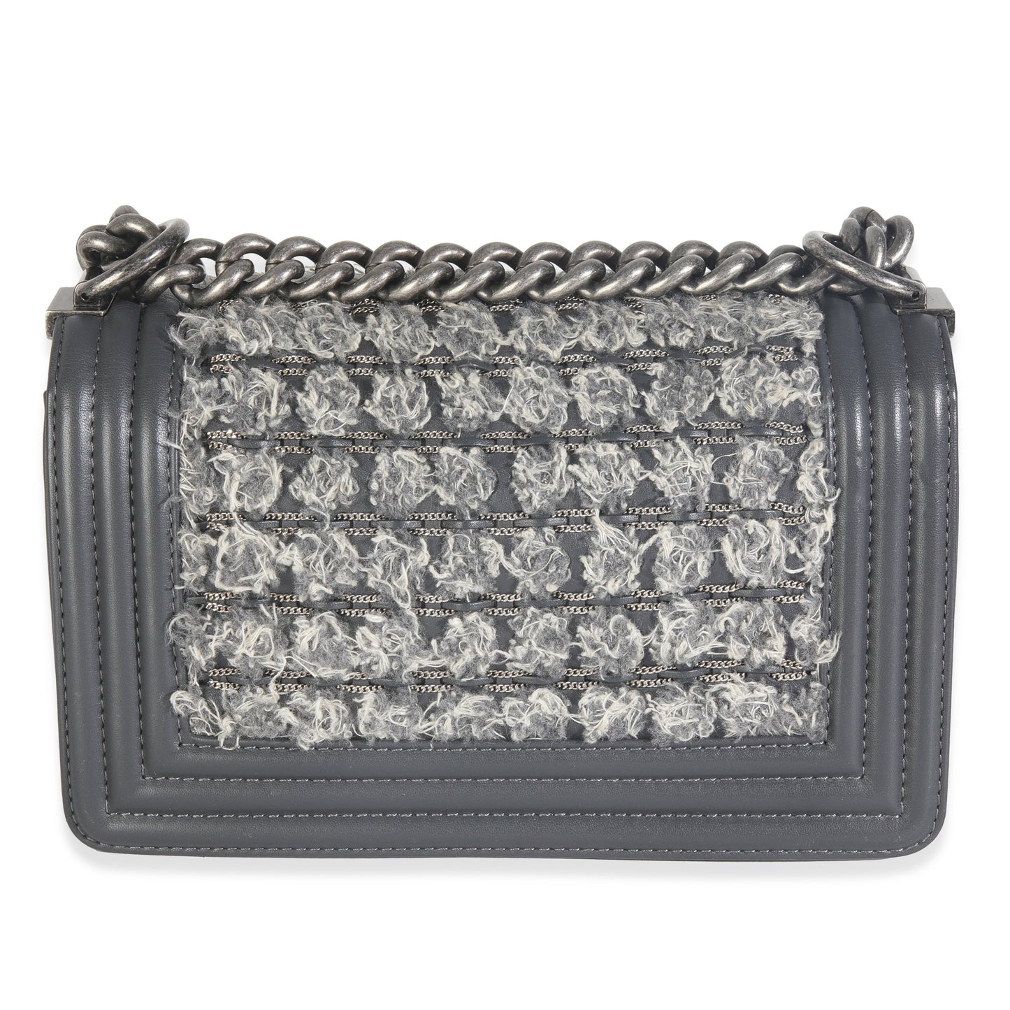 Chanel Grey Tweed Black Calfskin Small Boy Bag