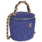 Chanel Blue Quilted Tweed Afternoon Tea Top Handle Vanity Case With Chain
