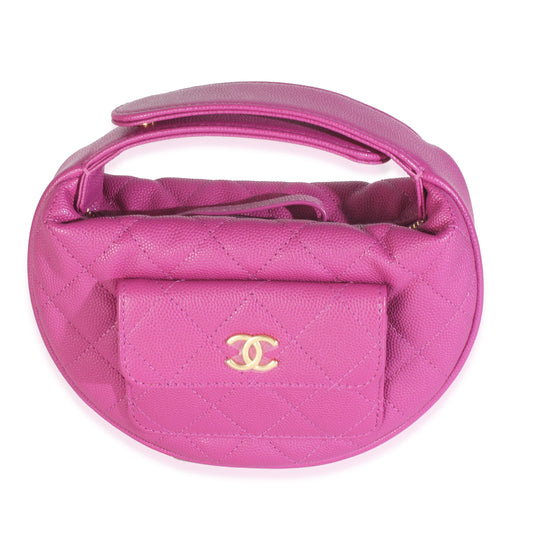 Chanel Purple Quilted Caviar Mini Round Hobo Handbag