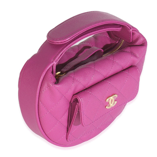 Chanel Purple Quilted Caviar Mini Round Hobo Handbag